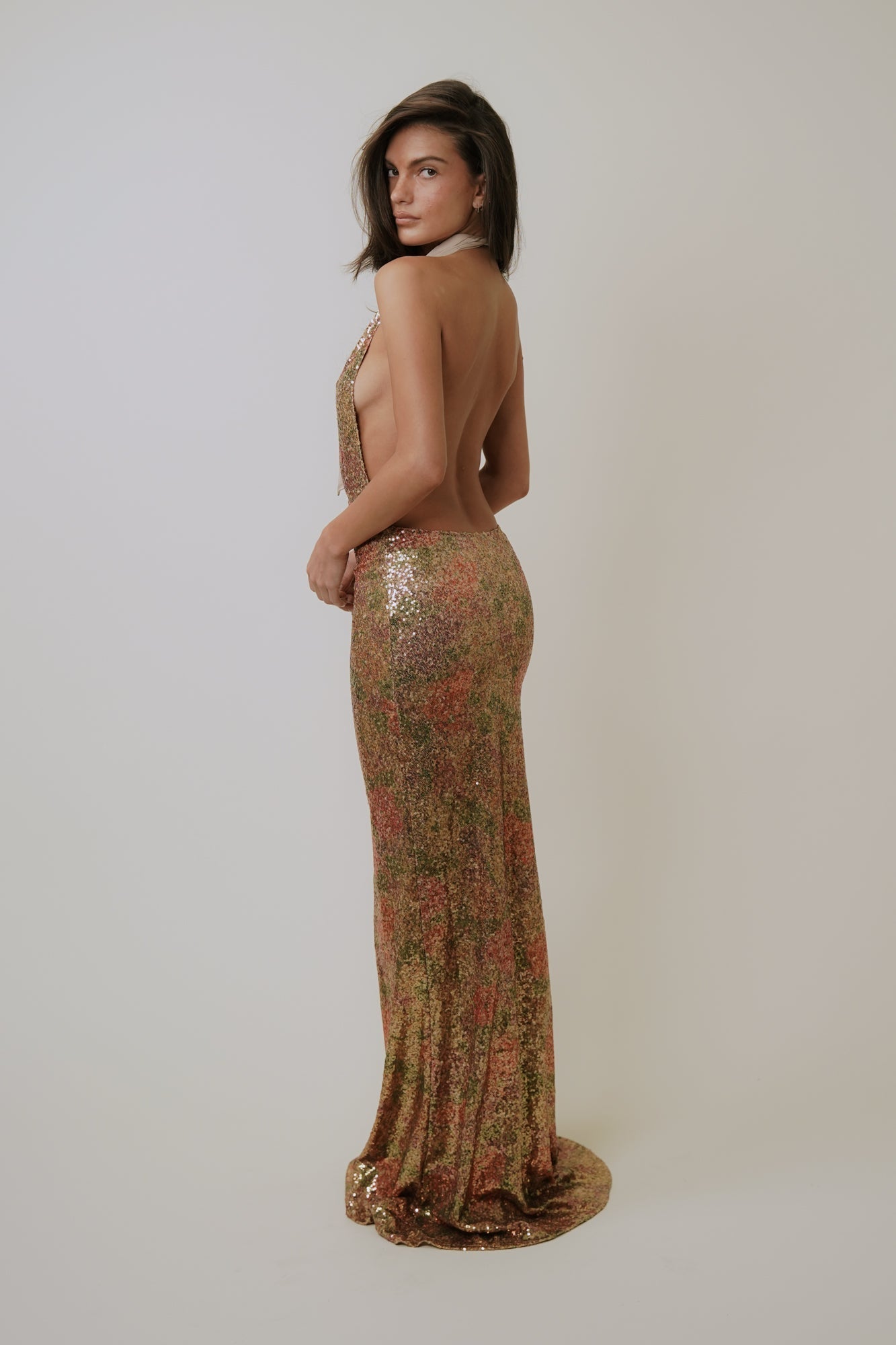 UMA | SEQUIN HALTER MAXI DRESS