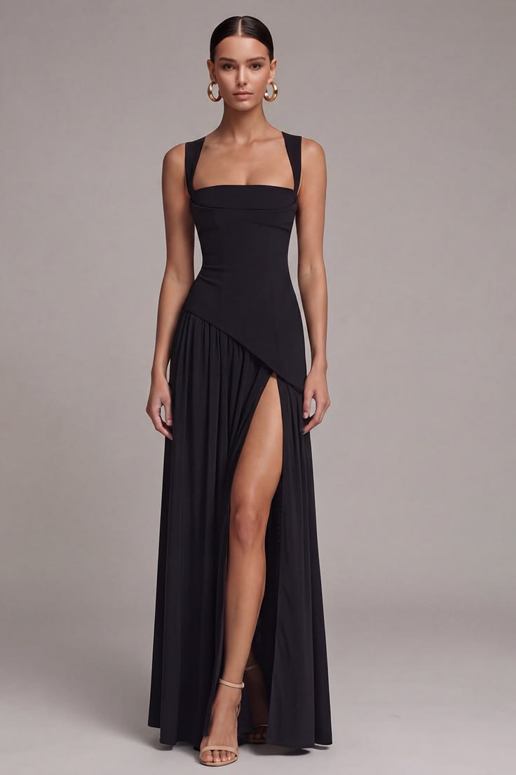 MARY | SLIT FORMAL MAXI DRESS - Black