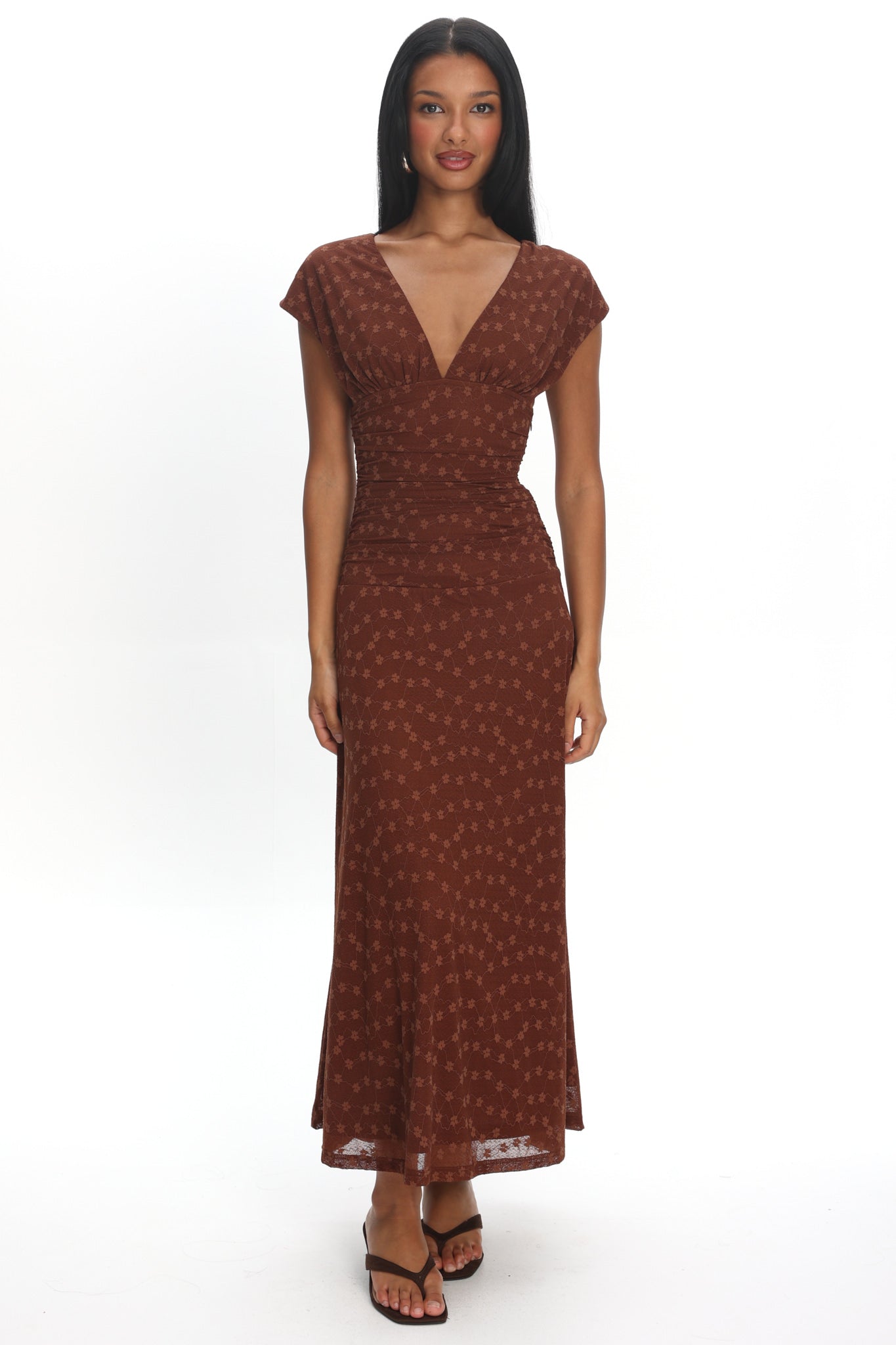 LENNON | RUCHED MAXI DRESS - Chocolate