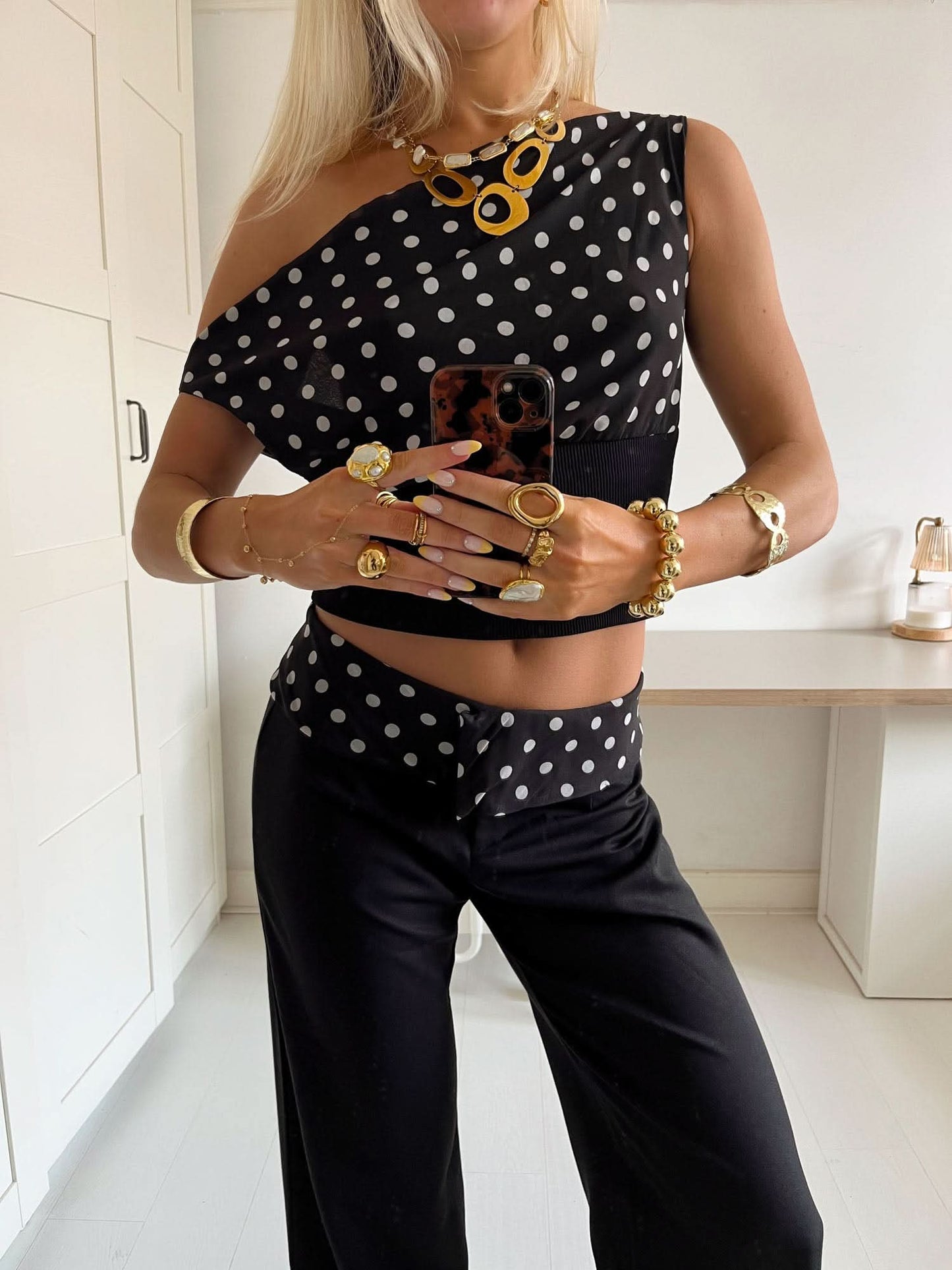 Women's Cocktail Polka Dot One Shoulder Lace Up Blouse - product image 14