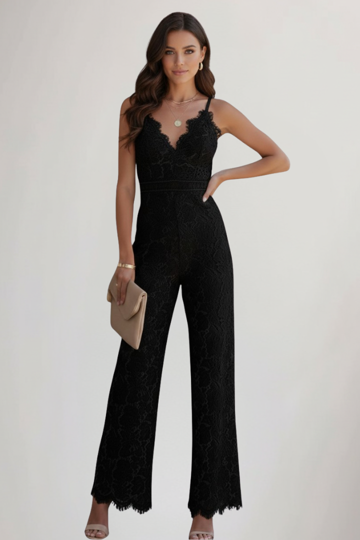 FLAVIA | V NECK MAXI JUMPSUIT - Black