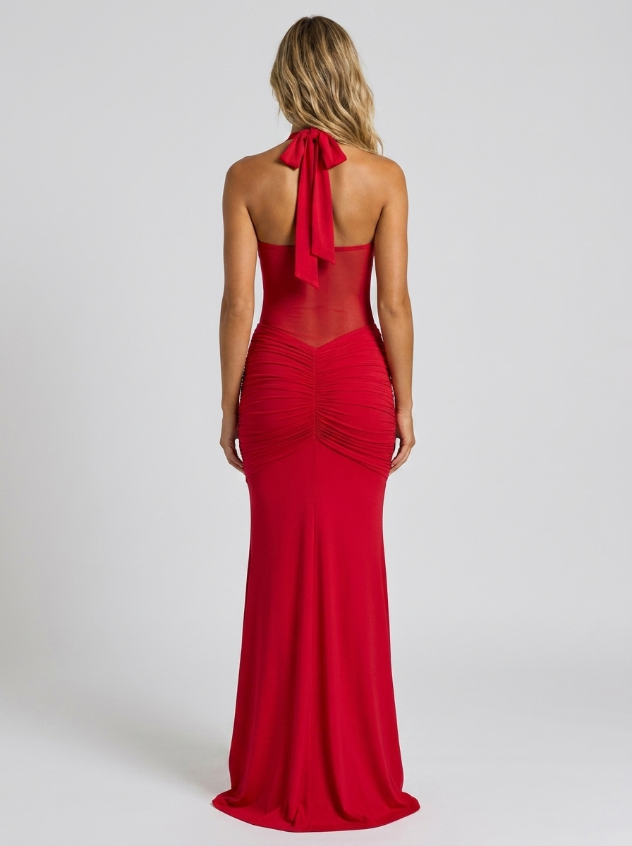 YASMIN | RUCHED HALTER MAXI DRESS