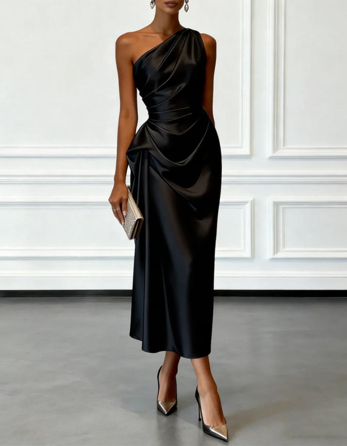 MYA | ASYMMETRICAL MIDI DRESS - Black