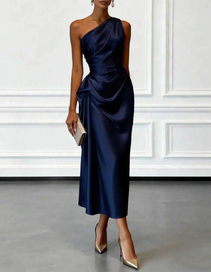 MYA | ASYMMETRICAL MIDI DRESS - Champagne