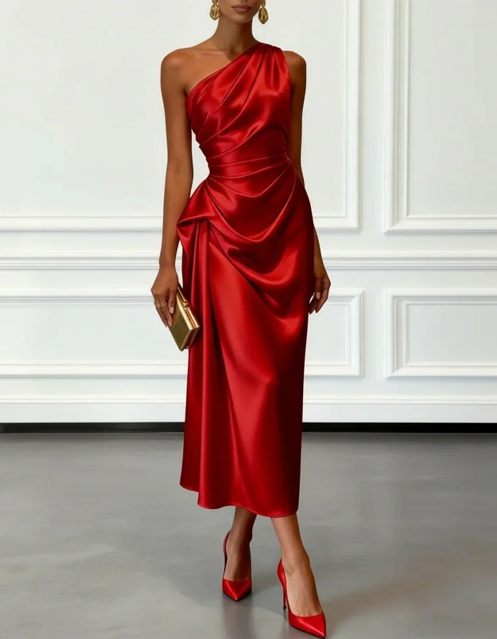 MYA | ASYMMETRICAL MIDI DRESS - Champagne