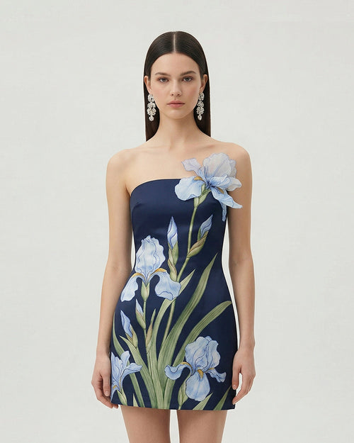 PAOLA | LEATHER MINI DRESS - Blue