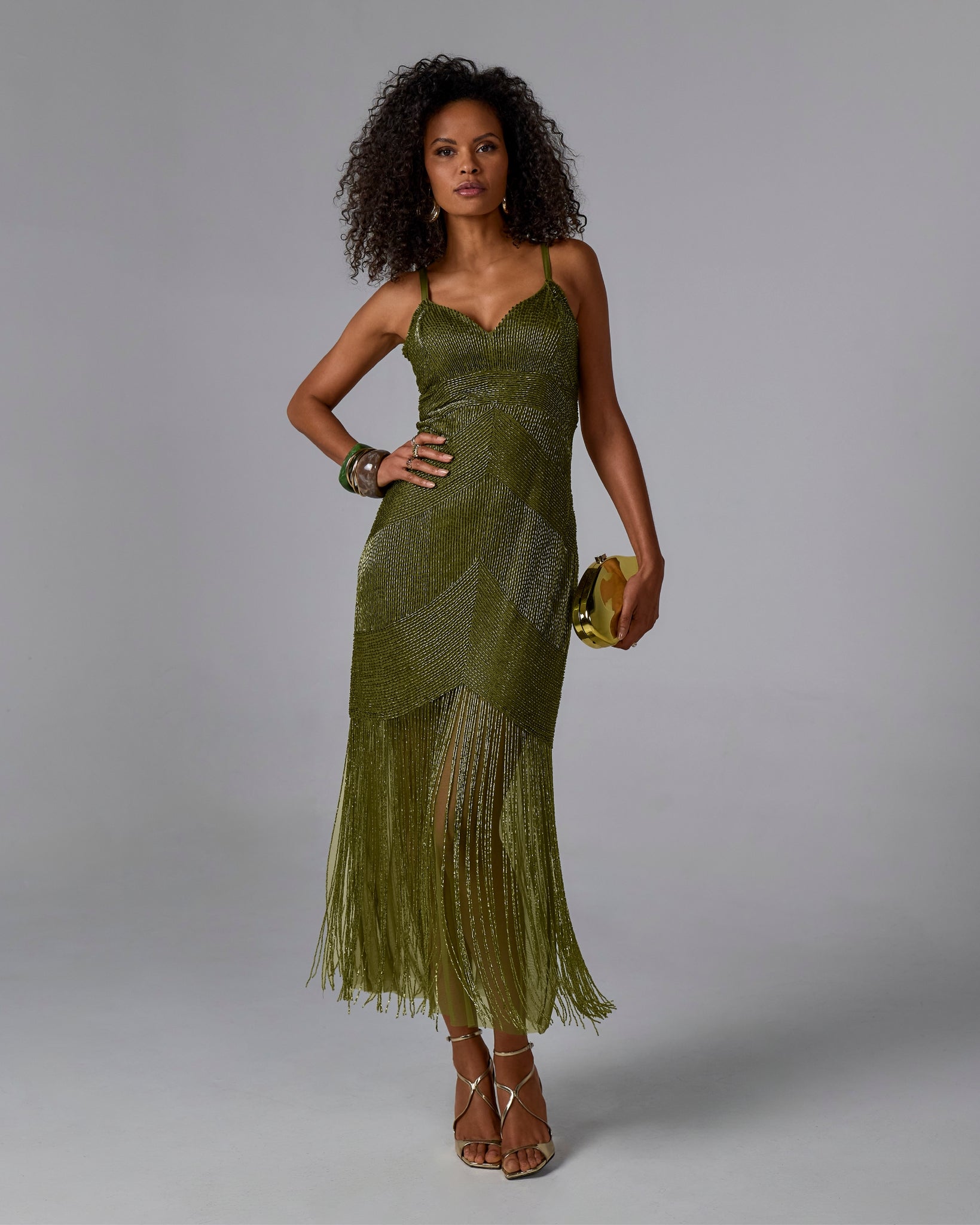 NICOLE | BEADED MAXI DRESS - Olive