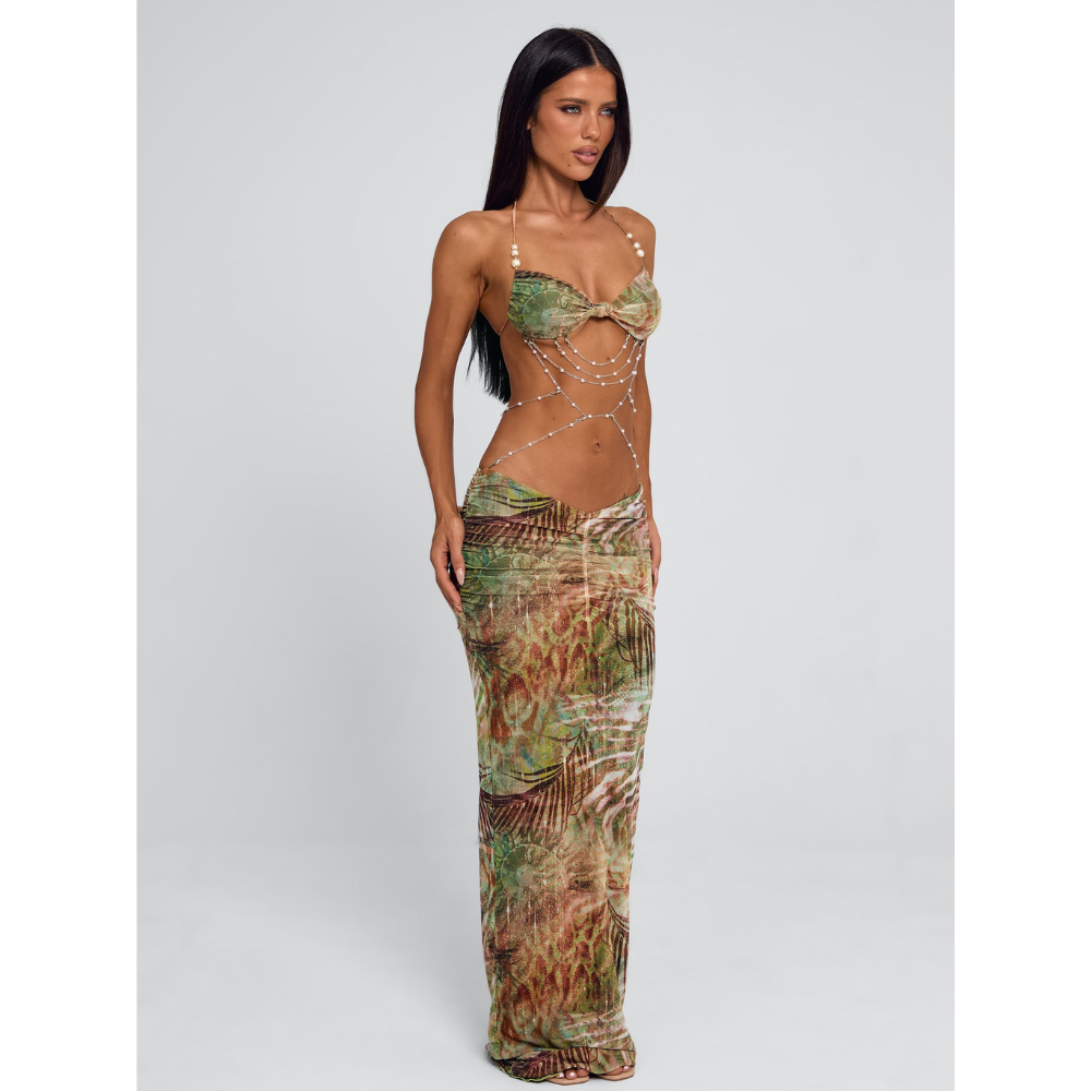 CARMELA | EMBELLISHED HALTER MAXI DRESS