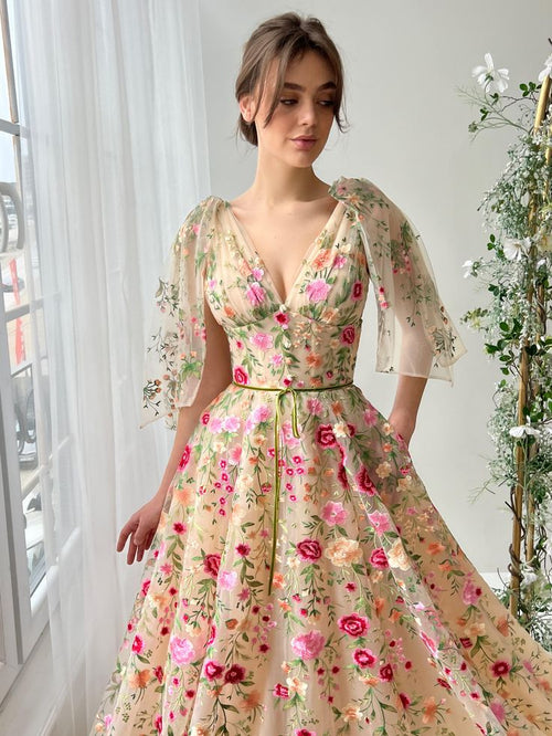 VALERIA | FLORAL FORMAL GOWN - Multicolor