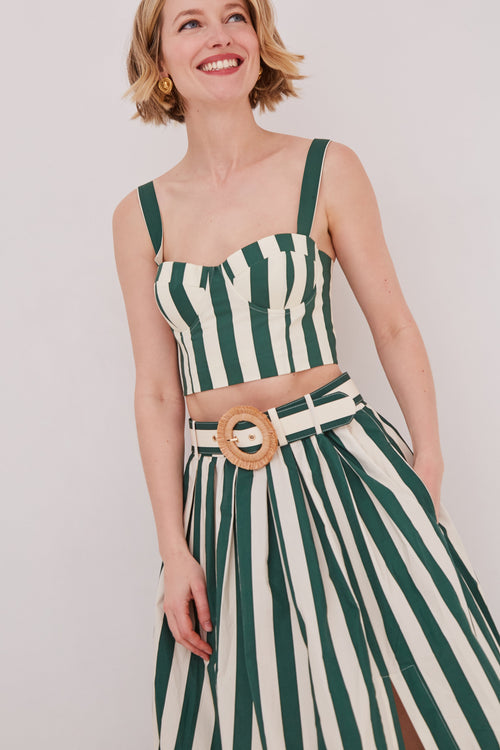 PETRA | SMOCKED SWEETHEART TOP - Green White Stripe