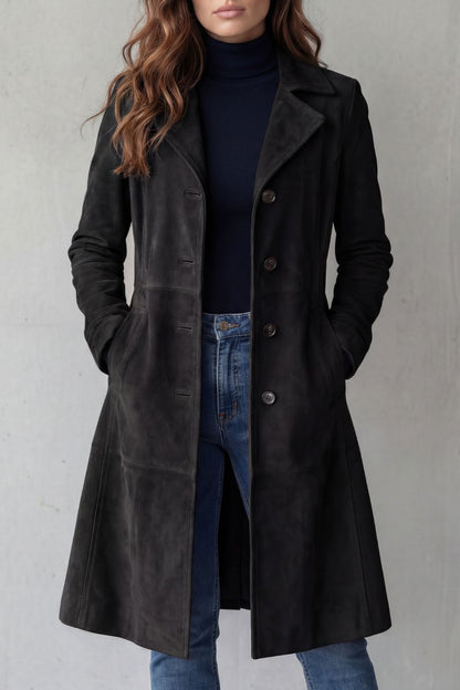 Marloe Suede Longline Coat - Black