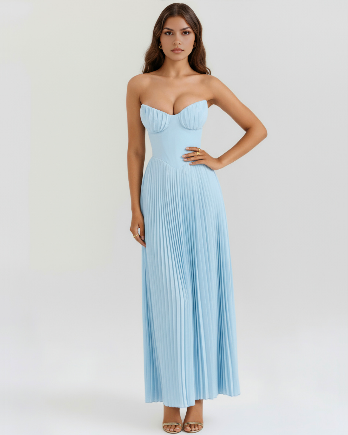 WILLA | PLEATED MAXI DRESS - Baby Blue
