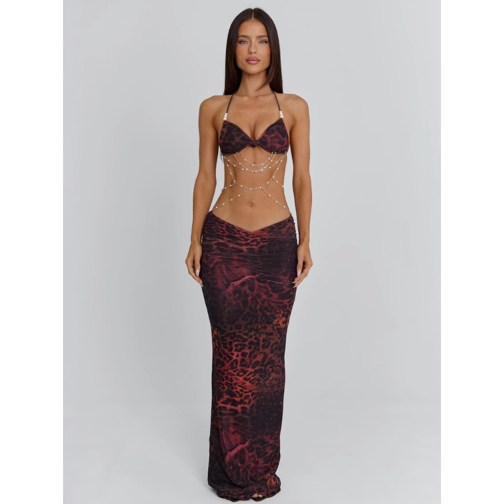 CARMELA | EMBELLISHED HALTER MAXI DRESS
