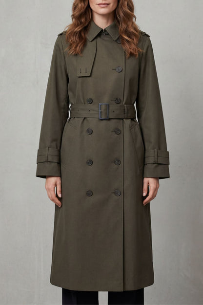 Hadley Double Breasted Belted Trench Coat - Olive