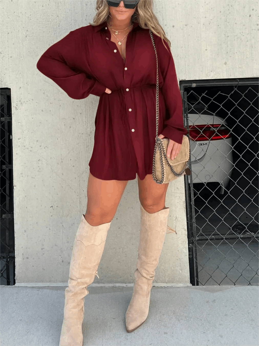 Women's Cocktail Long Sleeve Button Front Mini Romper - product image 1