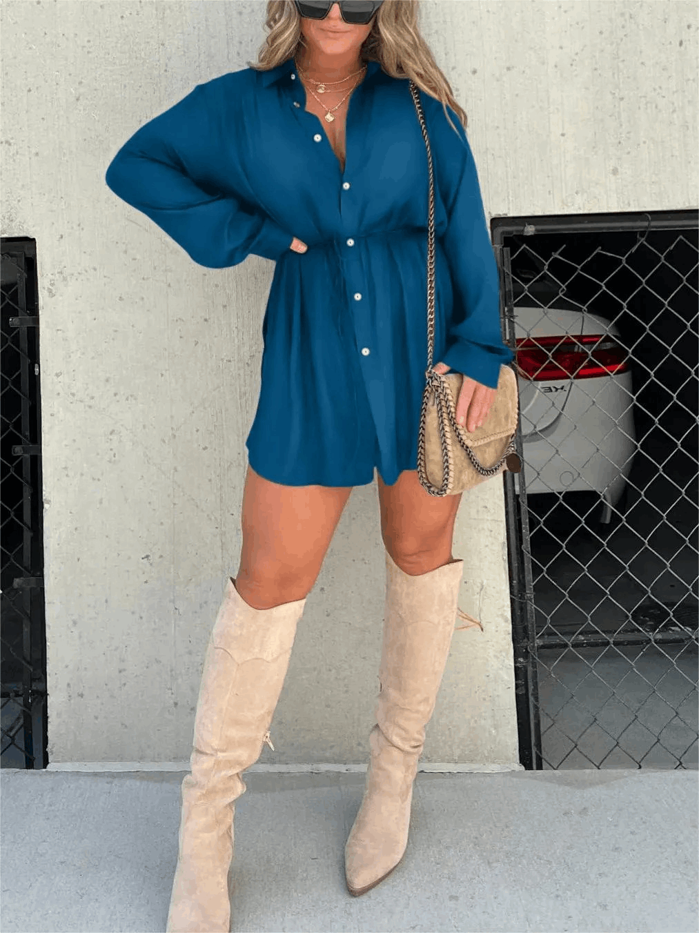 Women's Cocktail Long Sleeve Button Front Mini Romper - product image 14