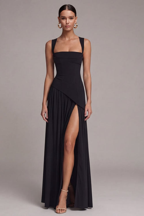 JULIE | SLIT LITTLE MAXI DRESS - Black