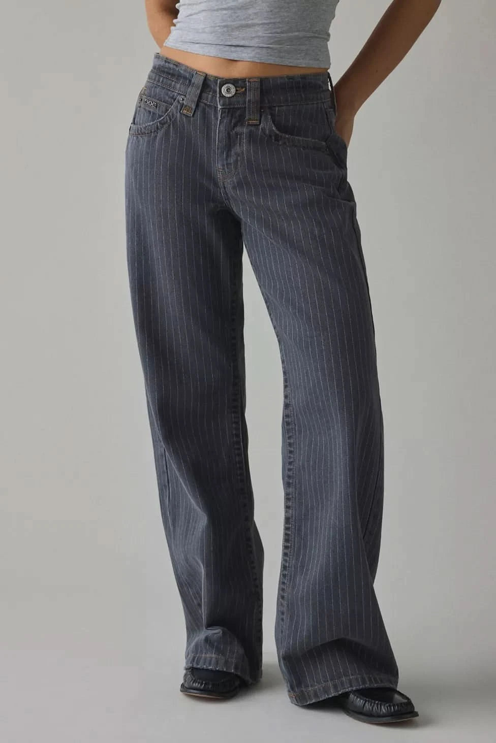 Women High Waisted Pinstripe Wide Leg Jeans - product image 2