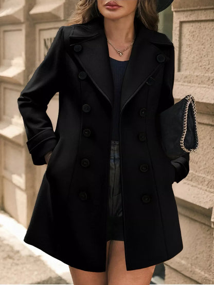 Sophe Double Breasted Tailored Long Coat - Black
