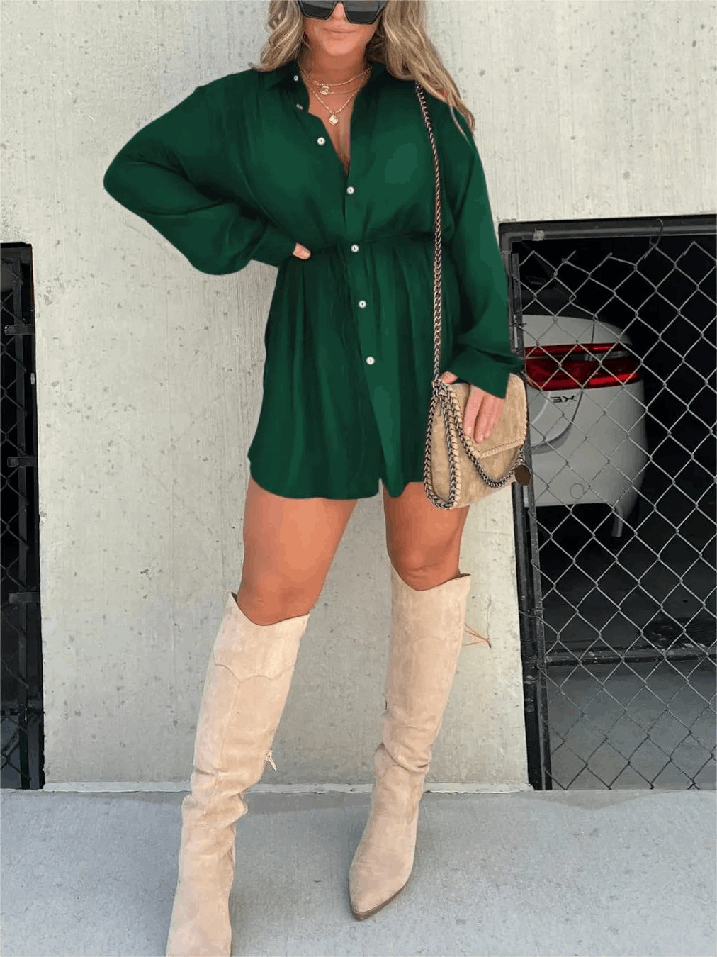 Women's Cocktail Long Sleeve Button Front Mini Romper - product image 9