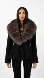 Amelia Faux Fur Oversized Collar Tailored Jacket - Black