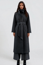 Audrey Belted Tailored Longline Wool Coat - Gray
