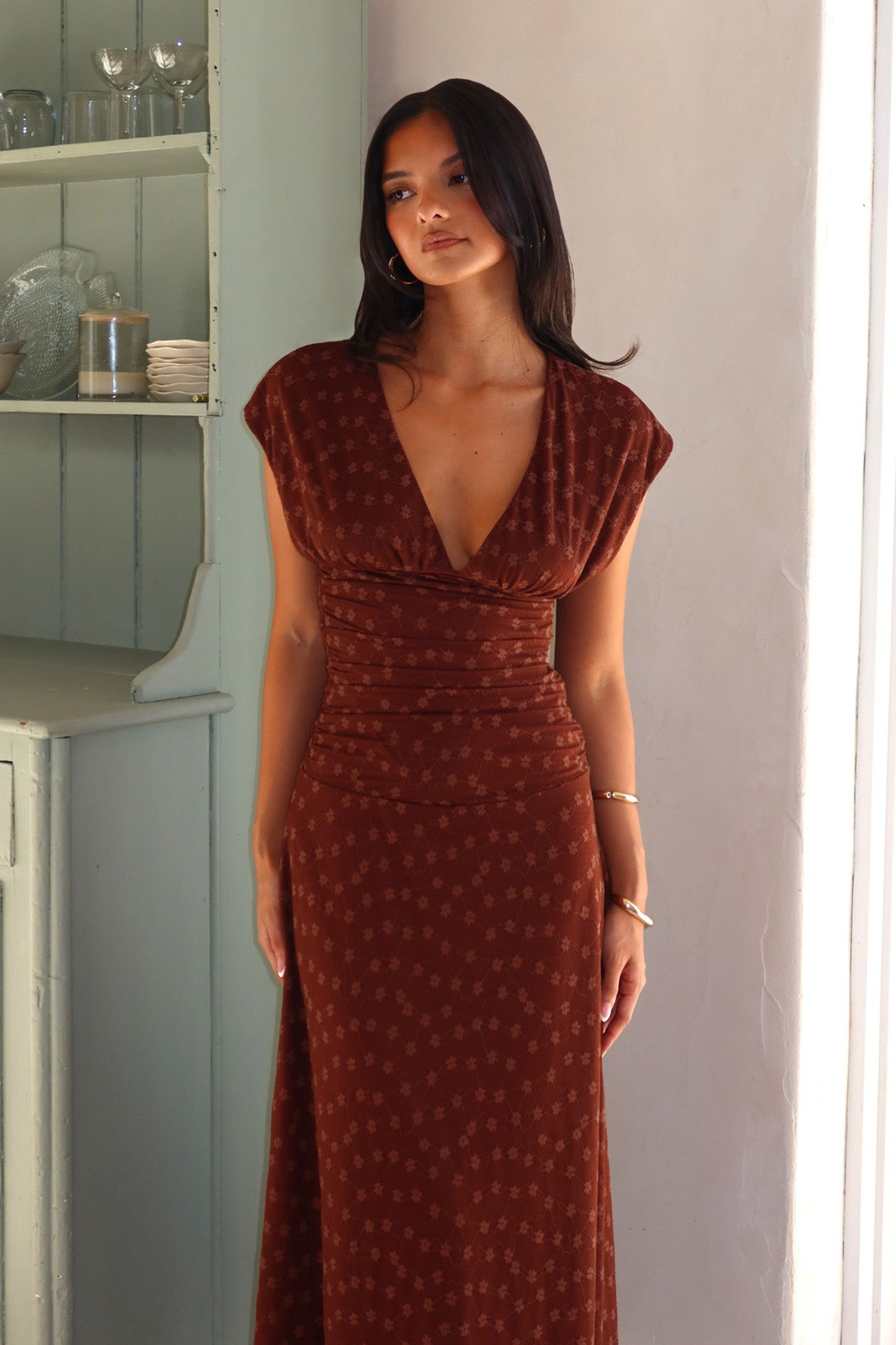 LENNON | RUCHED MAXI DRESS - Chocolate