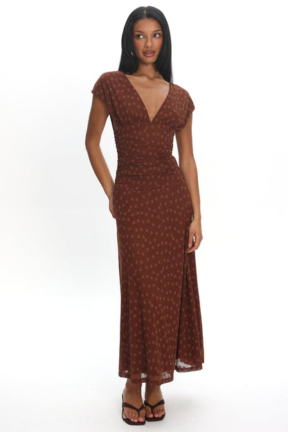 LENNON | RUCHED MAXI DRESS - Chocolate
