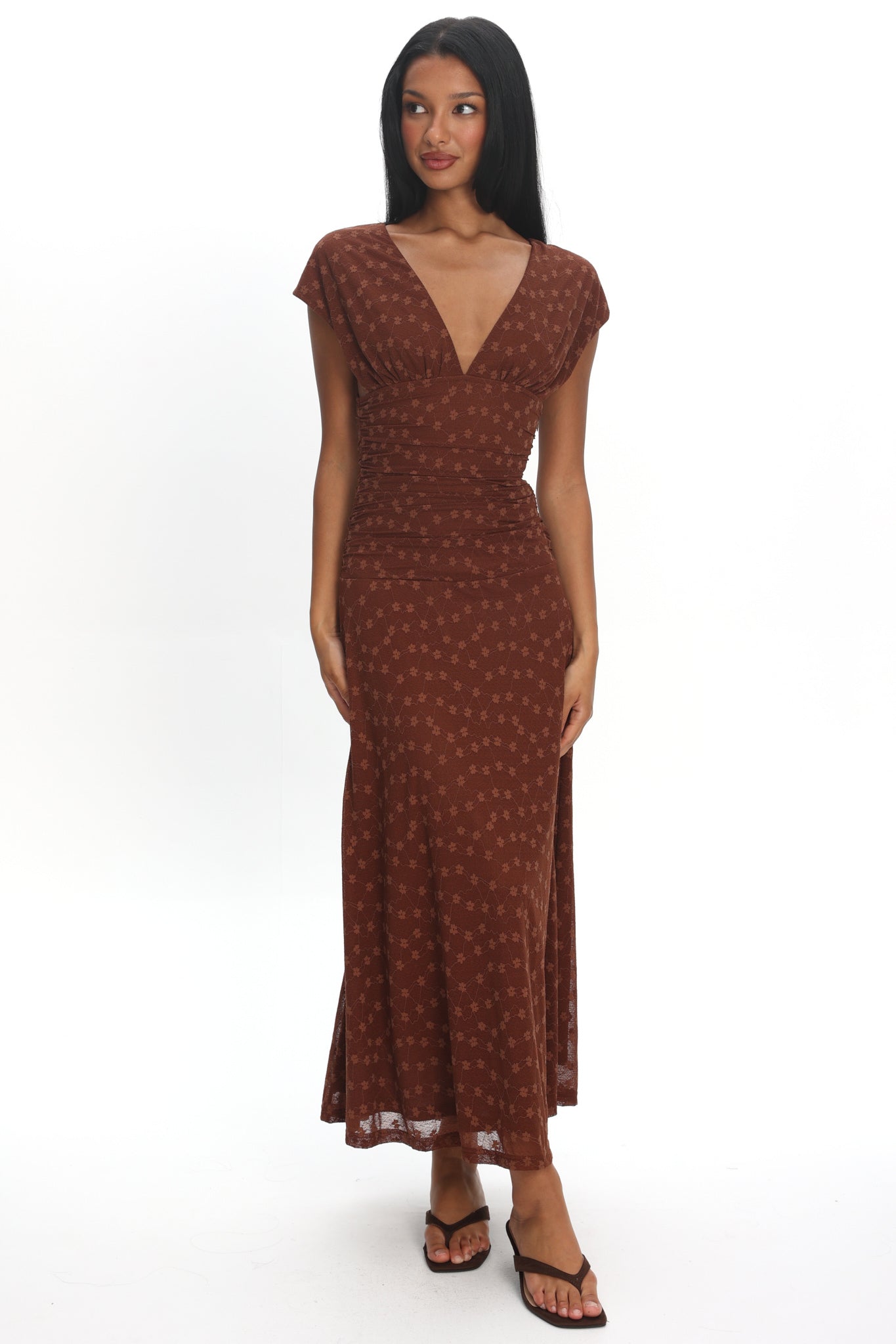 LENNON | RUCHED MAXI DRESS - Chocolate