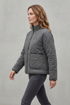 Cavelline High Neck Wave Quilted Zip Up Jacket