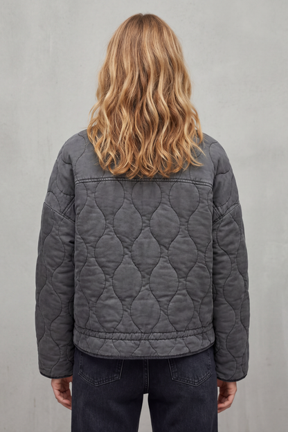 Cavelline High Neck Wave Quilted Zip Up Jacket
