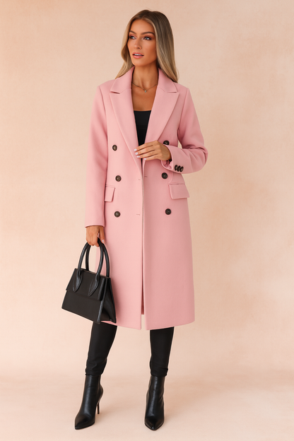 Kendal Double Breasted Tailored Long Coat - Pink