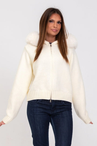 Chloe Faux Fur Hooded Cropped Jacket - White