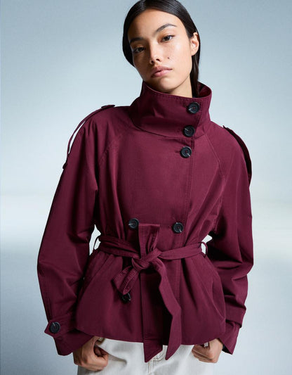 Clara Double Breasted Cropped Trench Coat - Red