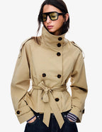 Clara Double Breasted Cropped Trench Coat - Beige