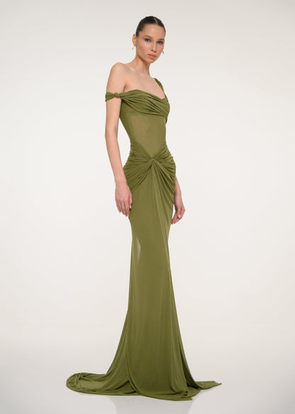 ORIANA | OLIVE MAXI DRESS - Green