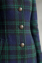 Elenor Tartan High Neck Tailored Long Coat