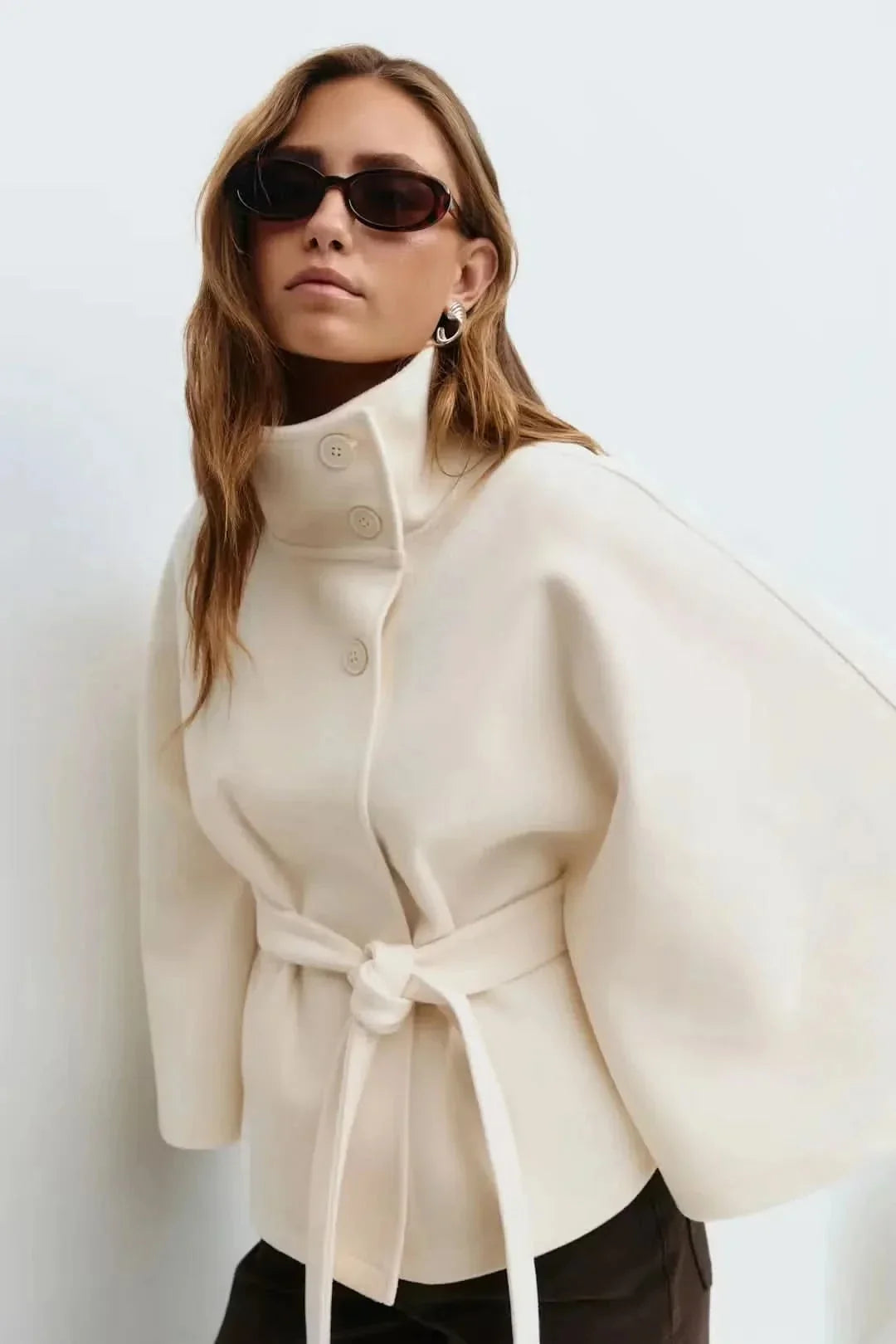Elsie Belt Cape Jacket - Cream