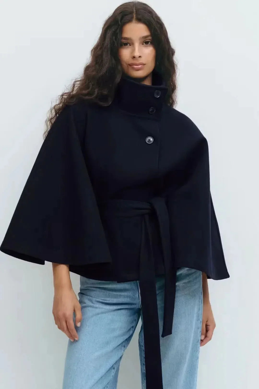 Elsie Belt Cape Jacket - Navy