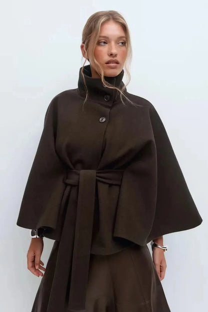 Elsie Belt Cape Jacket - Brown