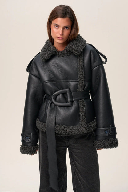 Eve Belted Shearling Long Coat