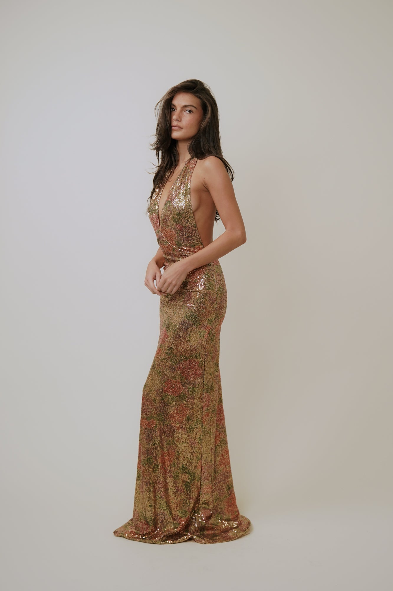 UMA | SEQUIN HALTER MAXI DRESS