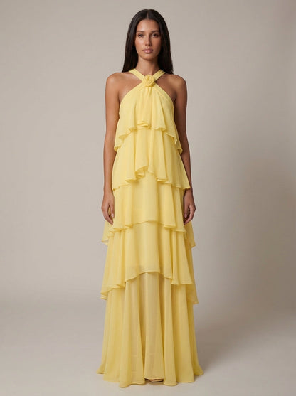 ROSALIND | TIERED HALTER MAXI DRESS - Yellow