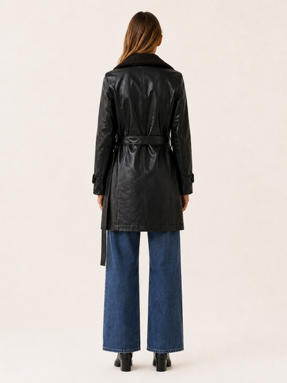 Glenda Double Breasted Textured Tailored Long Coat