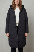 Harper Hooded Wave Quilted Longline Puffer Coat - Dark Blue