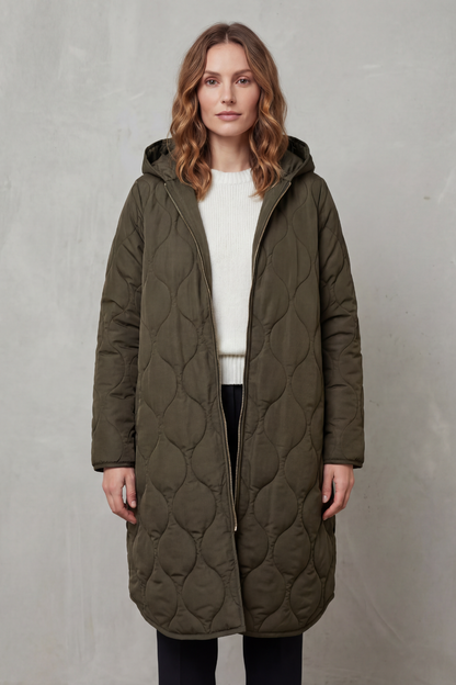 Harper Hooded Wave Quilted Longline Puffer Coat