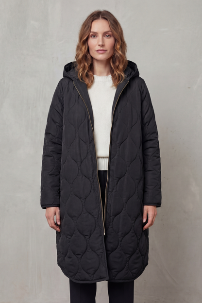Harper Hooded Wave Quilted Longline Puffer Coat