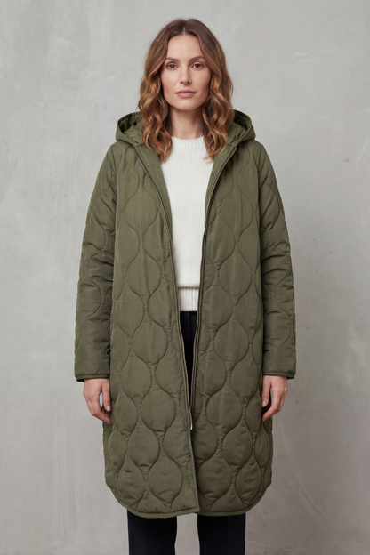Harper Hooded Wave Quilted Longline Puffer Coat