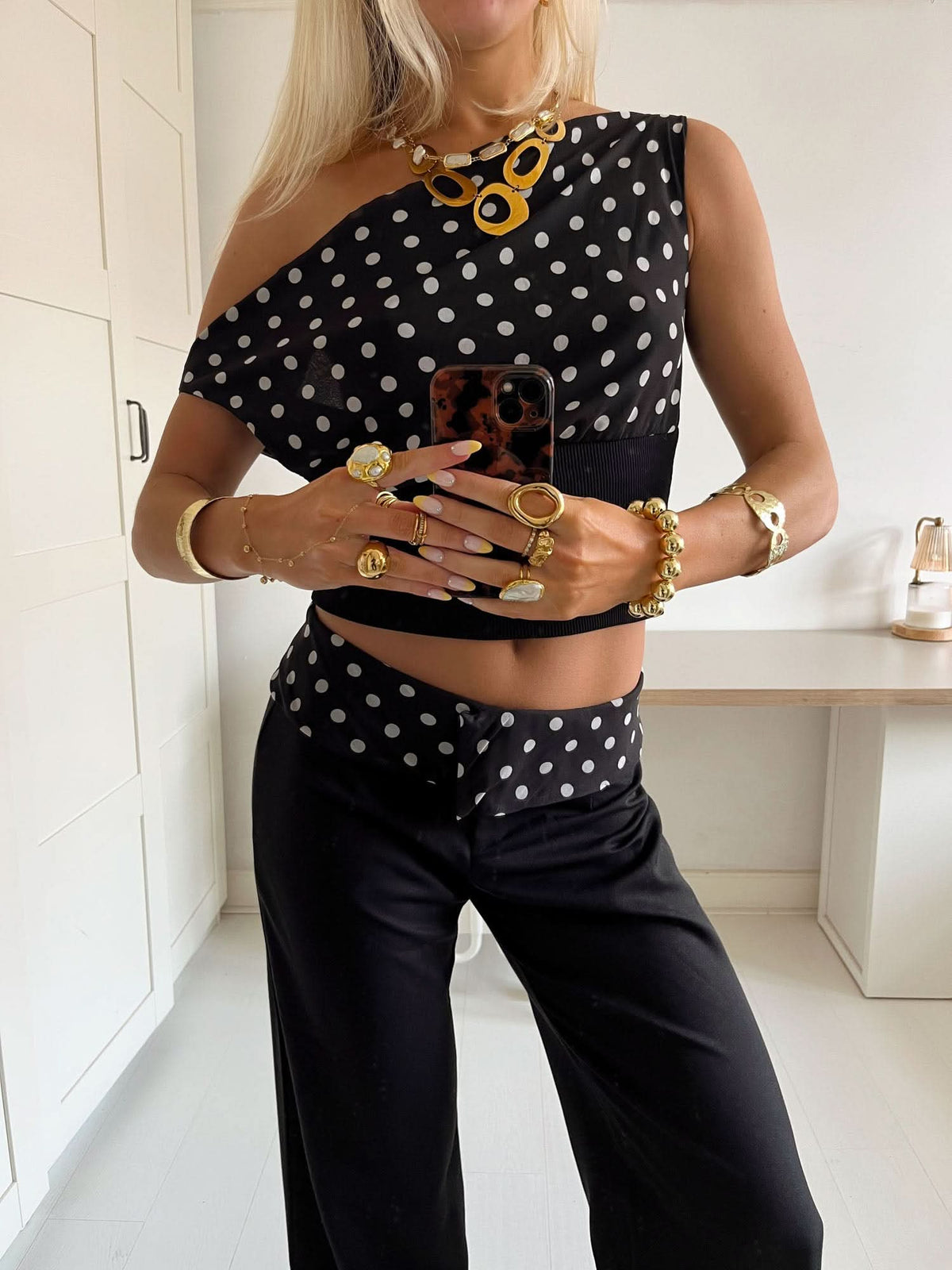 Women's Cocktail Polka Dot One Shoulder Lace Up Blouse - product image 14
