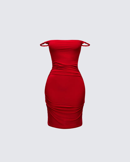 OCTAVIA | RUCHED MINI DRESS - Red